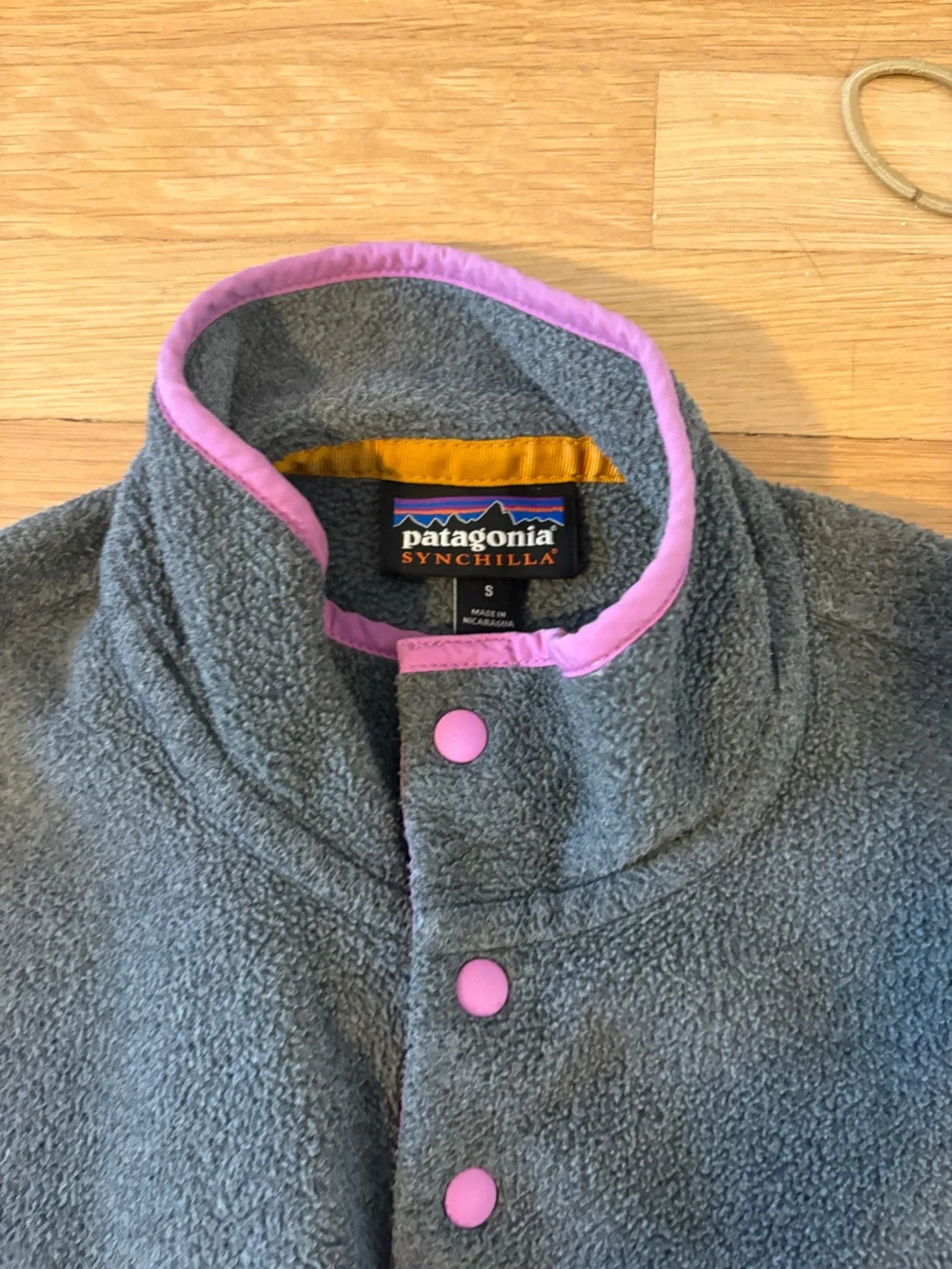 Patagonia Kids Gray Fleece Pullover with Pink Trim